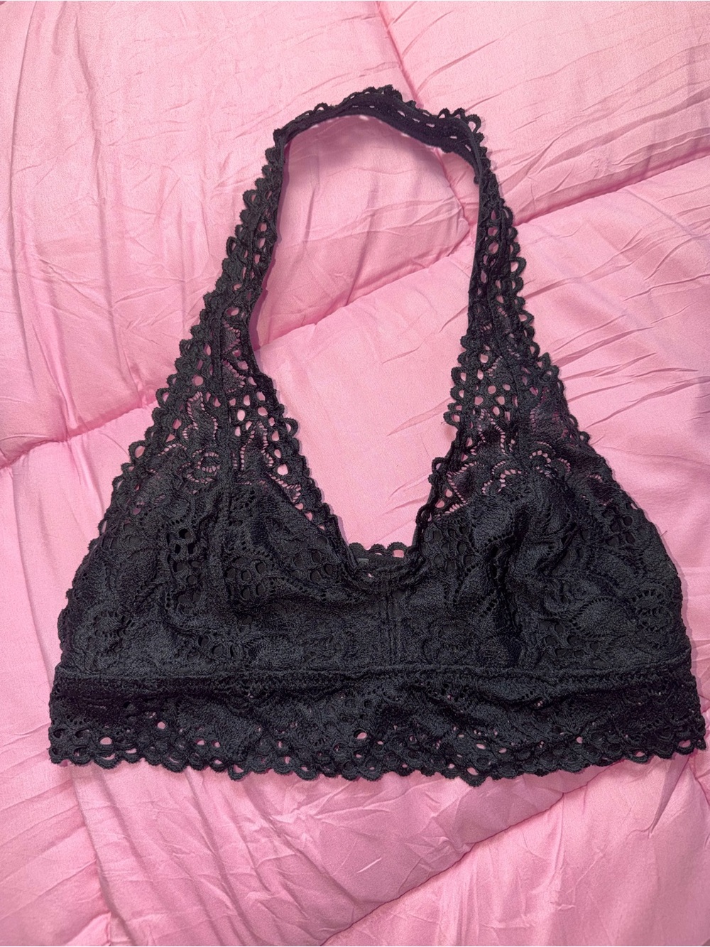 Y2K aerie Black Crochet Lace Halter Bralette